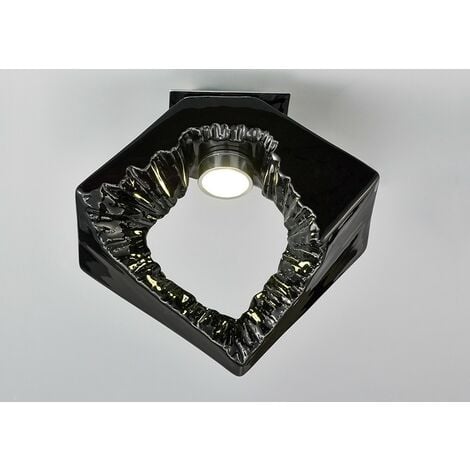 Inspired Diyas - Salvio - Ceramic Ceiling Square Sculpture 1 x 3W LED Chrome, Black