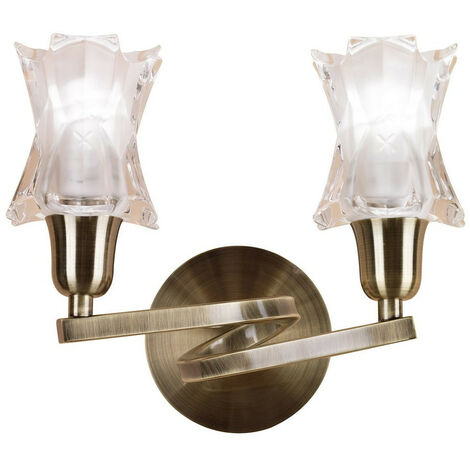 Inspired Mantra Alaska Wall Lamp Switched 2 Light L1/SGU10, Antique Brass, CFL Lamps INCLUDED