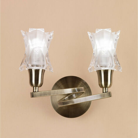 Inspired Mantra Alaska Wall Lamp Switched 2 Light L1/SGU10, Antique Brass, CFL Lamps INCLUDED