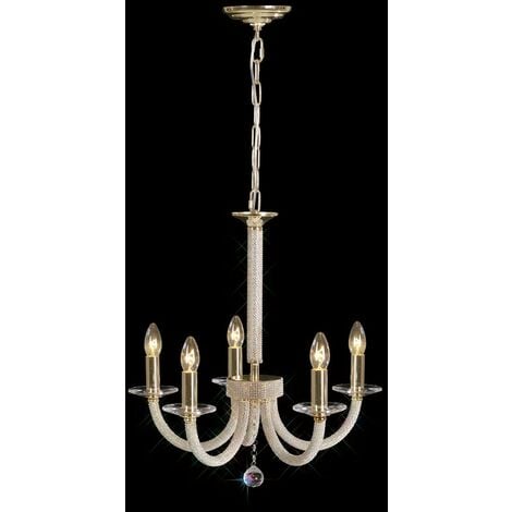 Inspired Diyas - Elena - Ceiling Pendant Chandelier 5 Light Gold, Crystal