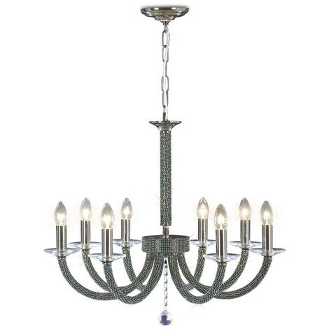 Inspired Diyas - Elena - Ceiling Pendant Chandelier 8 Light Black Chrome, Crystal