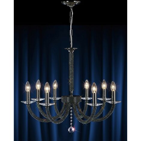 Inspired Diyas - Elena - Ceiling Pendant Chandelier 8 Light Black Chrome, Crystal