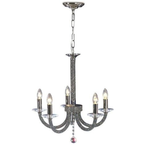 Inspired Diyas - Elena - Ceiling Pendant Chandelier 5 Light Black Chrome, Crystal