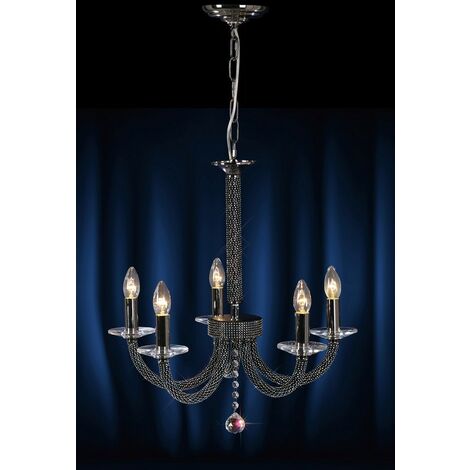 Inspired Diyas - Elena - Ceiling Pendant Chandelier 5 Light Black Chrome, Crystal