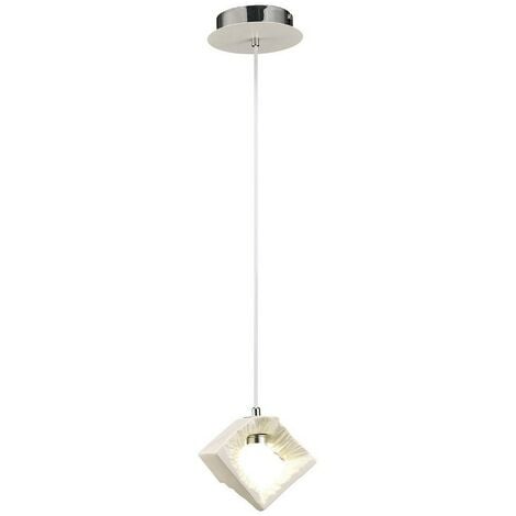 Inspired Diyas - Salvio - Ceramic Square Sculpture Ceiling Pendant 1 x 3W LED Chrome, White