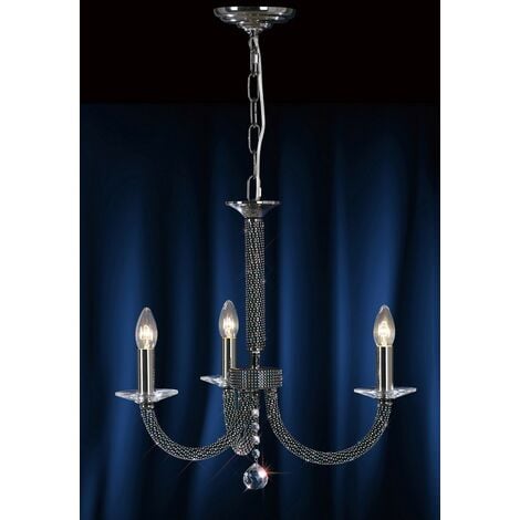 Inspired Diyas - Elena - Ceiling Pendant Chandelier 3 Light Black Chrome, Crystal