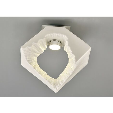 Inspired Diyas - Salvio - Ceramic Ceiling Square Sculpture 1 x 3W LED Chrome, White