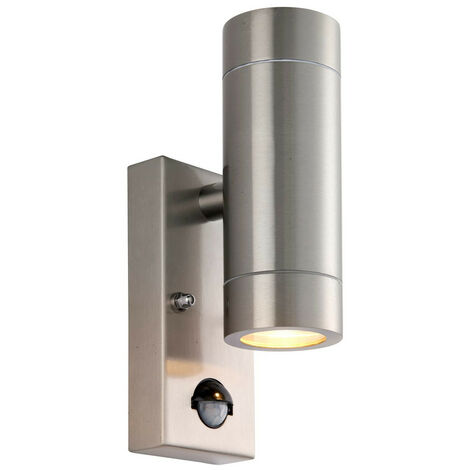 Saxby Palin PIR Outdoor Up Down Wall Lamp 2 Light Brushed Stainless ...