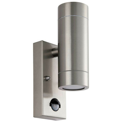 Saxby Palin PIR Outdoor Up Down Wall Lamp 2 Light Brushed Stainless ...