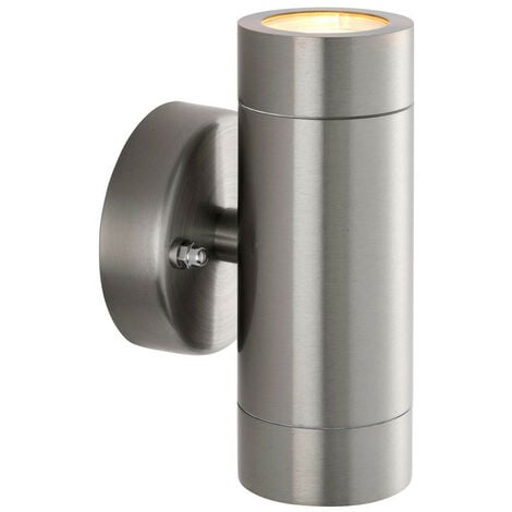 Saxby Palin Outdoor Up Down Wall Lamp 2 Light Brushed Stainless Steel IP65