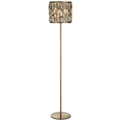 Searchlight Bijou Floor Lamp Antique Brass, Champagne Glass