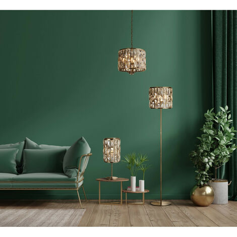 Searchlight Bijou Floor Lamp Antique Brass, Champagne Glass