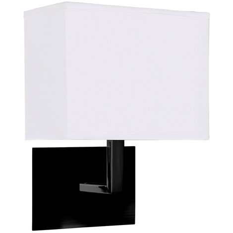 Searchlight Hotel Wall Light Matt Black White Fabric Shade