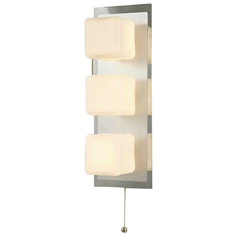Inspired Clearance - IP44 Cube Wall Lamp Pull-Cord Switch 3 Light G9 Polished Chrome & Aluminium