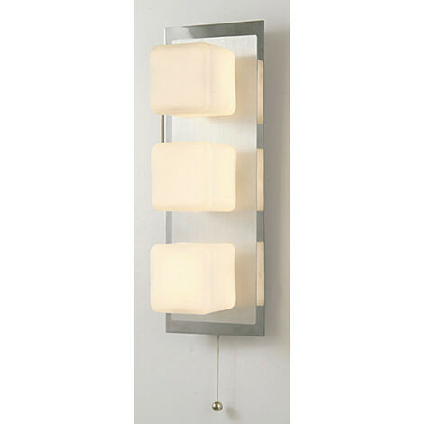 Inspired Clearance - IP44 Cube Wall Lamp Pull-Cord Switch 3 Light G9 Polished Chrome & Aluminium