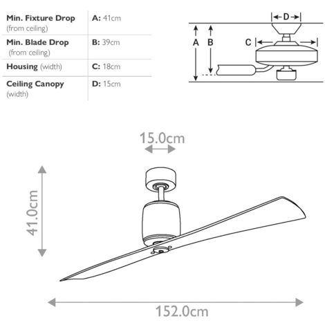 Elstead Ferron 152cm 2 Blade Ceiling Fan Polished Nickel, Remote Control