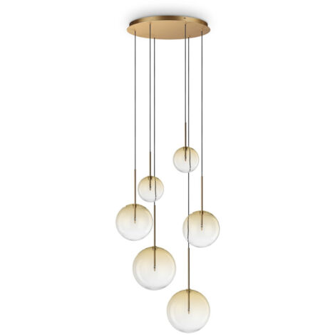 Ideal Lux Equinoxe 6 Light Cluster Pendant Ceiling Light Shaded Amber