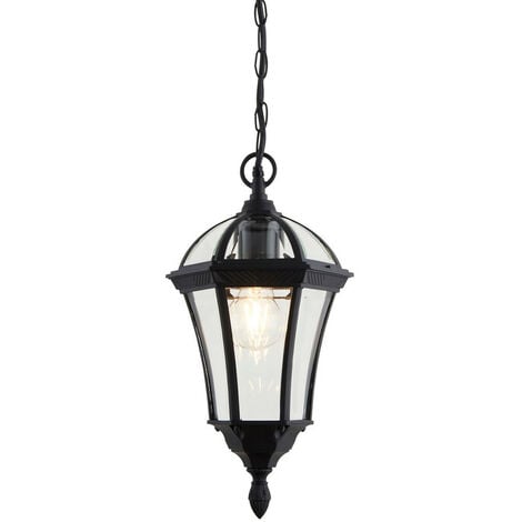Endon Drayton - 1 Light Outdoor Ceiling Lantern Pendant Light Black IP44, E27