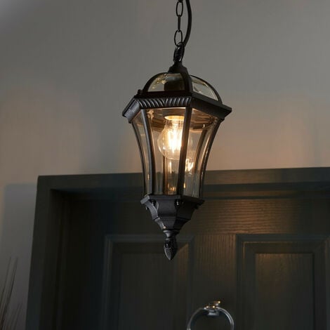 Endon Drayton - 1 Light Outdoor Ceiling Lantern Pendant Light Black IP44, E27