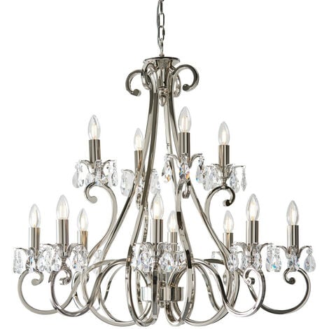 Interiors - 12 Light Chandelier Polished Nickel Plate Finish, E14