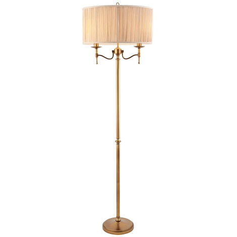 Oksana Small Table Lamp In Antique Brass With Beige Shade