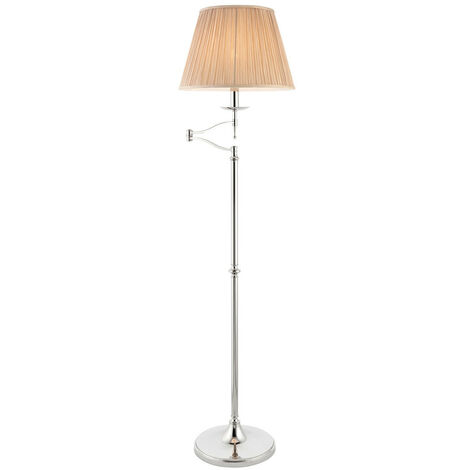 Interiors Stanford Nickel - 1 Light Swing Arm Floor Lamp Polished Nickel Plate with Beige Shade, E27
