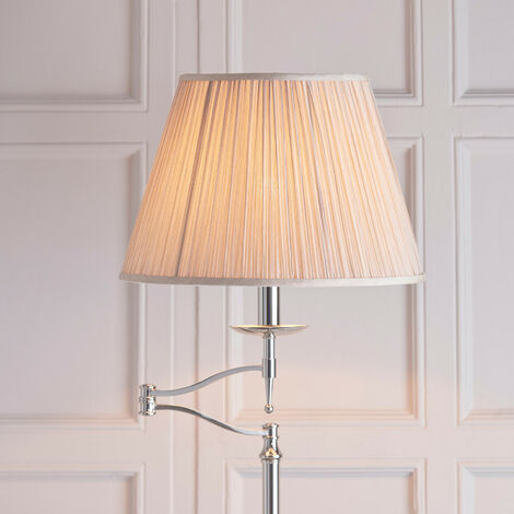 Interiors Stanford Nickel - 1 Light Swing Arm Floor Lamp Polished Nickel Plate with Beige Shade, E27