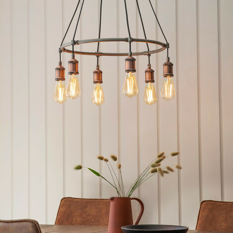 Endon Hal - 6 Light Cluster Pendant Aged Pewter, Aged Copper Plate, E27