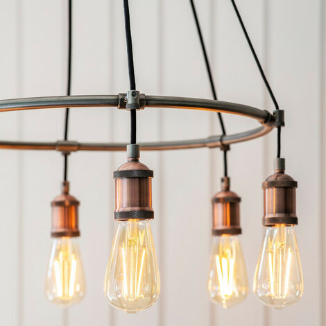 Endon Hal - 6 Light Cluster Pendant Aged Pewter, Aged Copper Plate, E27