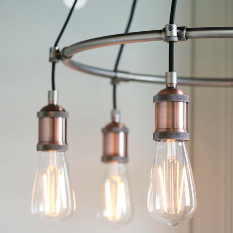 Endon Hal - 6 Light Cluster Pendant Aged Pewter, Aged Copper Plate, E27