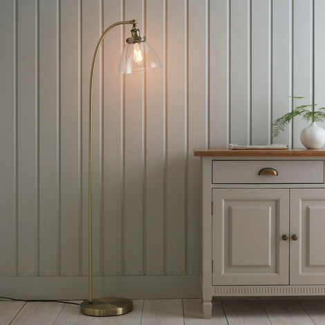 Endon Hansen - 1 Light Floor Lamp Antique Brass, Glass, E27