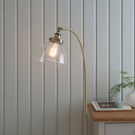 Endon Hansen - 1 Light Floor Lamp Antique Brass, Glass, E27