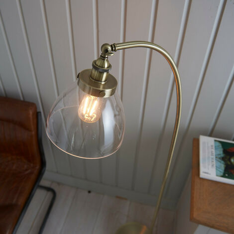 Endon Hansen - 1 Light Floor Lamp Antique Brass, Glass, E27