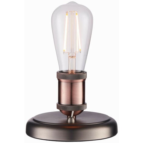 Endon Hal - 1 Light Table Lamp Aged Pewter, Aged Copper Plate, E27