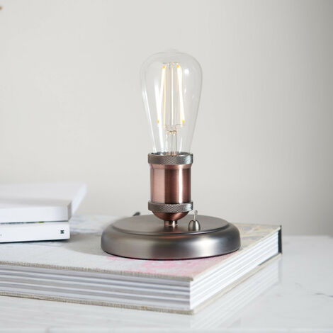 Endon Hal - 1 Light Table Lamp Aged Pewter, Aged Copper Plate, E27