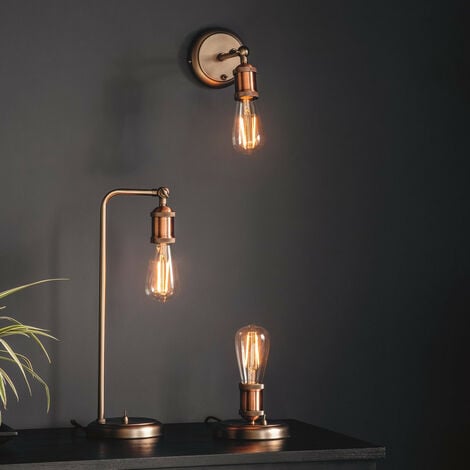 Endon Hal - 1 Light Table Lamp Aged Pewter, Aged Copper Plate, E27