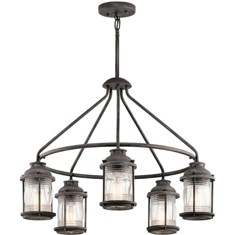 Elstead Ashland Bay - 5 Light Outdoor Chandelier Pendant Lighting Zinc IP44, E27