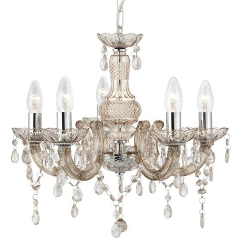 Gabrielle Chandelier With Glass Sconce & Glass Crystal Droplets 5 Light  Polished Brass