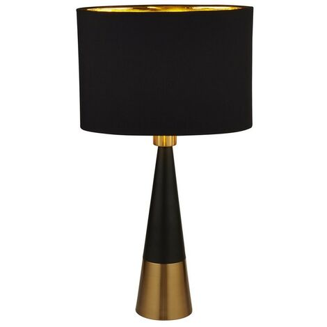 Searchlight - Pyramid Table Lamp Black, Antique Copper, Black Oval Shade Gold Inner