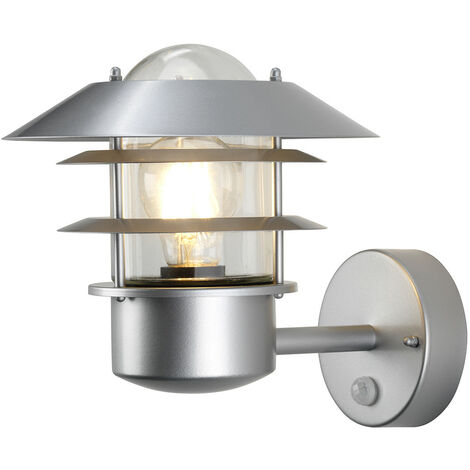 Elstead Helsingor - 1 Light Outdoor Lantern Light Silver with PIR Motion Sensor IP44, E27
