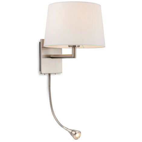 Firstlight Grand - 1 Light Indoor Wall Light with Reading Lamp Brushed Steel, Cream Shade, E27