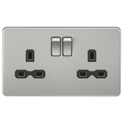 Knightsbridge Screwless 13A 2G DP switched socket - brushed chrome with ...