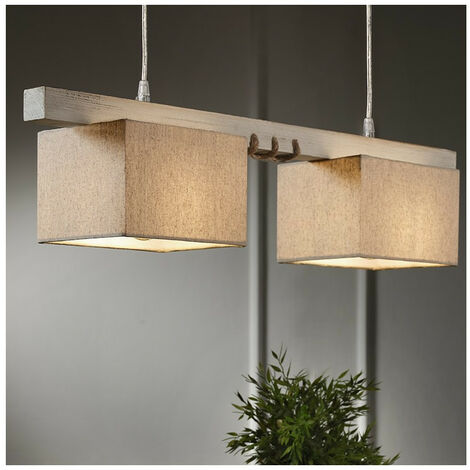 Onli Gea Wood Bar Pendant Ceiling Light, Fabric Shade