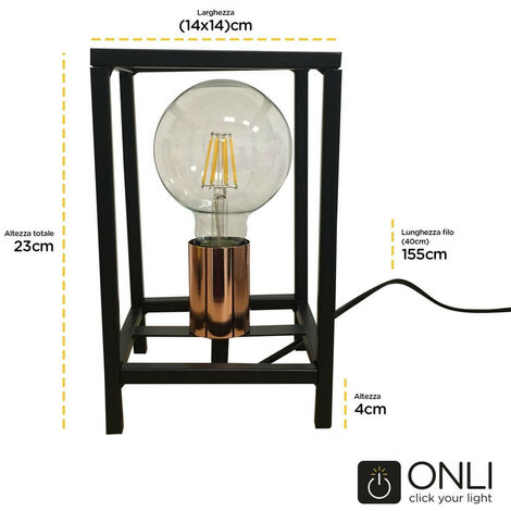 Onli Floki Box Frame Table Lamp, Black, Copper