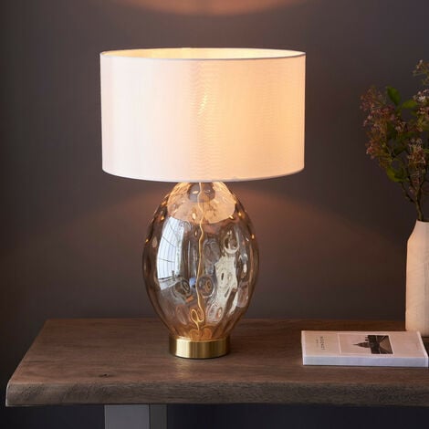 Merano Barletta Base & Shade Table Lamp, Champagne Lustre Glass, Satin ...