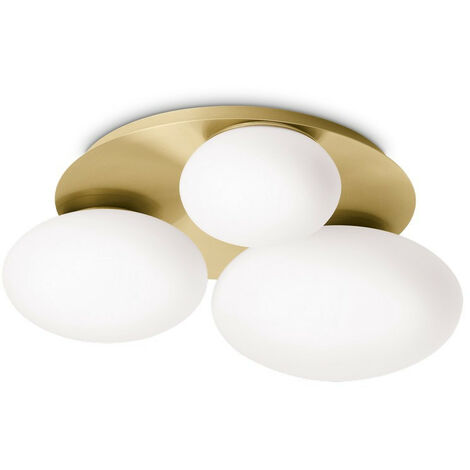 Ideal Lux NINFEA 3 Light Round DecoratiGlass Flush Ceiling Light Brass