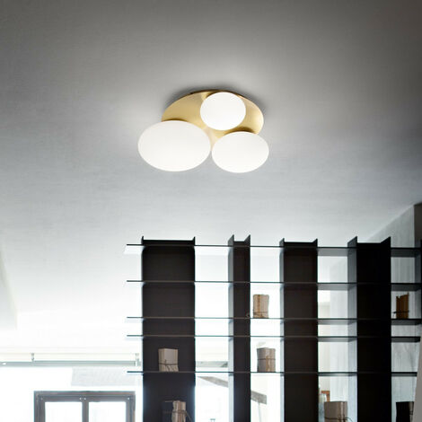 Ideal Lux NINFEA 3 Light Round DecoratiGlass Flush Ceiling Light Brass