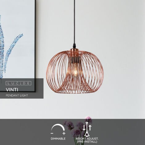 Lucide VINTI - Wire Pendant Light - Ø30cm - 1xE27 - Copper