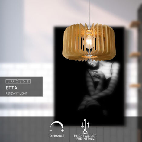 Lucide ETTA - Pendant Light - Ø39cm - 1xE27 - Light Wood