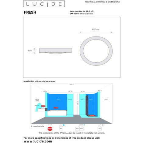 Lucide FRESH - Flush Ceiling Light Bathroom - Ø27cm - 1xE27 - IP44 - White